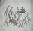 Crabs in Seaweed, ink on imitation silk