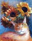 Cat with Sunflowers oil painting