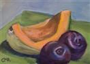 Oil Painting of Cantaloupe and Plums