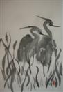 Herons with Cattailweed, ink on shuen paper