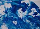 Blue Underwater Abstract I - The Hunt, encaustic art on paper A6