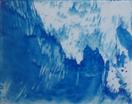 Blue water Abstract - The Wave, encaustic art 7x9cm