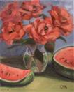 Oil Painting of Roses and Watermelon