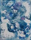Blue Underwater Abstract II, encaustic art 7x9cm