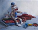 Original Oil Painting of Stuffed Monkey and Toys