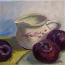 Oil Painting of Plums and Pitcher