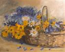Oil Painting of Flowers in a Basket