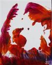 Stretching in Paradise, encaustic art 7x9cm