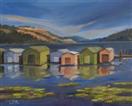 Original Oil Painting of Boathouses
