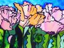 Salmon Poppy Trio, painting on glass
