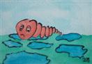Sad Wormy, watercolours ACEO 2.5x3.5inches