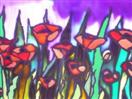 Red Poppies, Lavender Skies, painting on glass