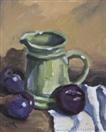 Original Oil Still Life of Green Pitcher and Plums