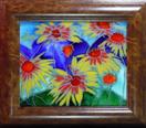 'Indian Blanket' Queen Western Wildflower' by Karla Nolan, framed painting on glass