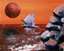 Daily Painter- Sailing off the Edge of Planet X Painting - Original Oil and Acrylic Art - Painting a