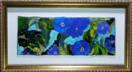 'Morning Dew on Morning Glories' by Karla Nolan, framed painting on glass