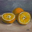 Still Life Original Oil Painting of Food, Oranges on a Blue Background
