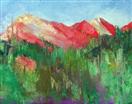 Red Mountain II, palette knife oil painting