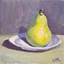 Original Oil Painting of a Pear on a White Plate