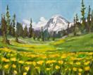 Original Oil Painting of Mountain and Yellow Wildflowers