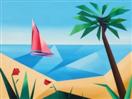 Abstract Sailboat off the Coast of Hawaii (with Palm Tree and Flowers) - Daily Painting Blog - Origi