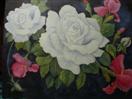 WHITE ROSES AND IRIS  Studio Sale oil painting