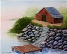 Cabin and Dock by the Lake Painting - Daily Painting Blog - Original Oil and Acrylic Artwork by Arti