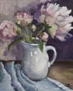 Oil Painting of Pink Peonies in a White Pitcher