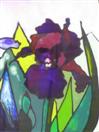 'The Four Irises' (number four, the last iris) by Karla Nolan, framed painting on glass, incl. s&h i