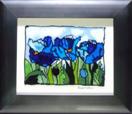 'The Himalayan Blues' by Karla Nolan, framed painting on glass, s&h incl. in N. America