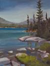 Original Oil Landscape of Lake and Pine Trees