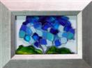 'Welsh Blue Hydrangea' by Karla Nolan, framed painting on glass
