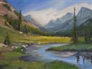 Northwest Oil Landscape of Mountains, Meadow and Stream by Cheryl Ratcliff