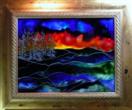 'Mountain Sunset Glow' by Karla Nolan, framed painting on glass