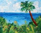 Daily Painter- Abstract Hawaiian Coast with Palm Tree - Original Oil and Acrylic Art - Painting a Da