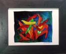 'Chilis of New Mexico' by Karla Nolan, framed painting on glass