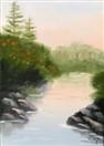 Daily Painter - Lakeside Cove with Pine Trees Landscape Painting - Original Oil and Acrylic Art - Pa