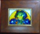 'Blue Iris, Yellow Sun' by Karla Nolan, framed painting on glass
