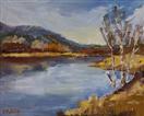 Original Landscape Oil Painting of Lake and Mountains in Early Spring by Cheryl Ratcliff