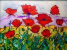 'Oriental Poppy Patch' by Karla Nolan, FRAMED glass painting