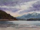 Original Landscape Oil Painting of Cloudy Day, Lake, and Mountains by Cheryl Ratcliff