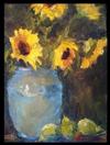 Sunflowers in Blue Jug with Pears