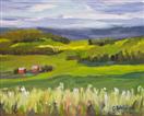 Original Landscape Still Life of Idaho Palouse,  Distant Rolling Hills and Red Barn by Cheryl Ratcli