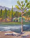 Plein air Oil Landscape of Cabin and Lake by Cheryl Ratcliff