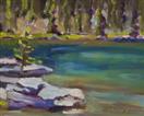 Original Landscape Oil Plein Air Painting of Mountain Lake and Rocks by Cheryl Ratcliff