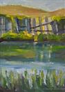 Original Landscape Oil Plein Air Painting of Broken Fence and Water Reflection