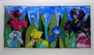 'Colorful Irises' by Karla Nolan, framed painting on glass