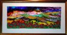 'Fort Collins:  Horsetooth Mountain and Flower Fields' by Karla Nolan, framed painting on glass