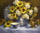 Sunflowers and Hydrangeas, oil on canvas 20 x 24