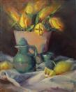 yellow tulips & lemons still life oil by BECKY JOY